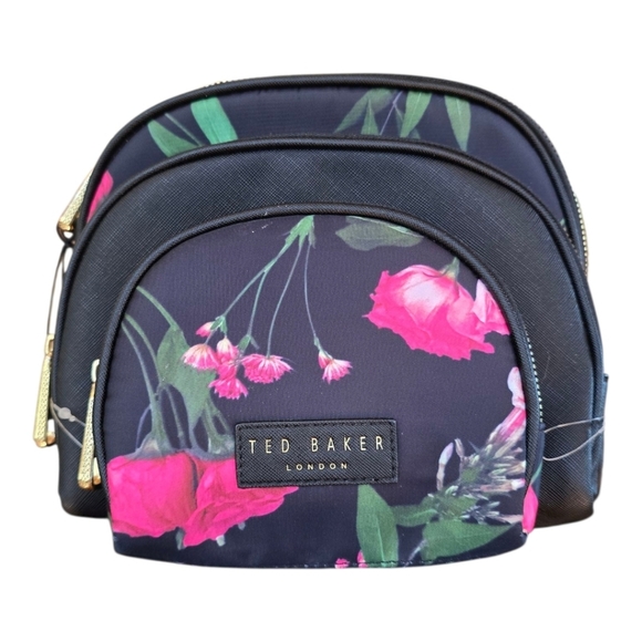 Ted Baker Shattered Bouquet Black Pink 3 Piece Cosmetic Toiletry Set